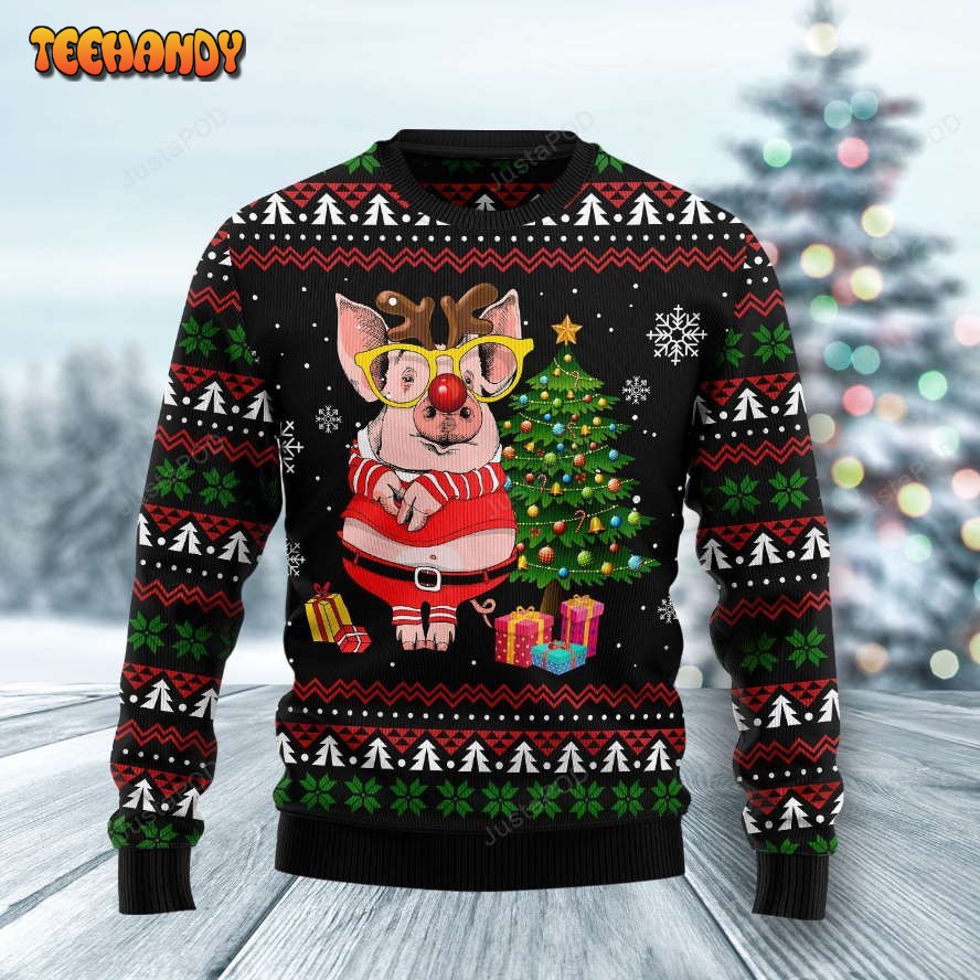 Pig Gorgeous Reindeer Ugly Christmas Sweater, Ugly Sweater