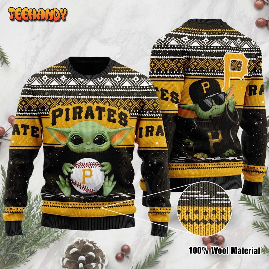 Pittsburgh Pirates Grogu Baby Yoda Hug Logo Ugly Christmas Sweater