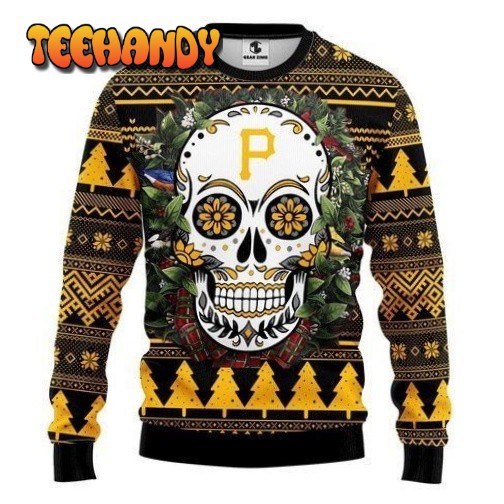 Pittsburgh Pirates Skull Flower Ugly Christmas Sweater, Ugly Sweater