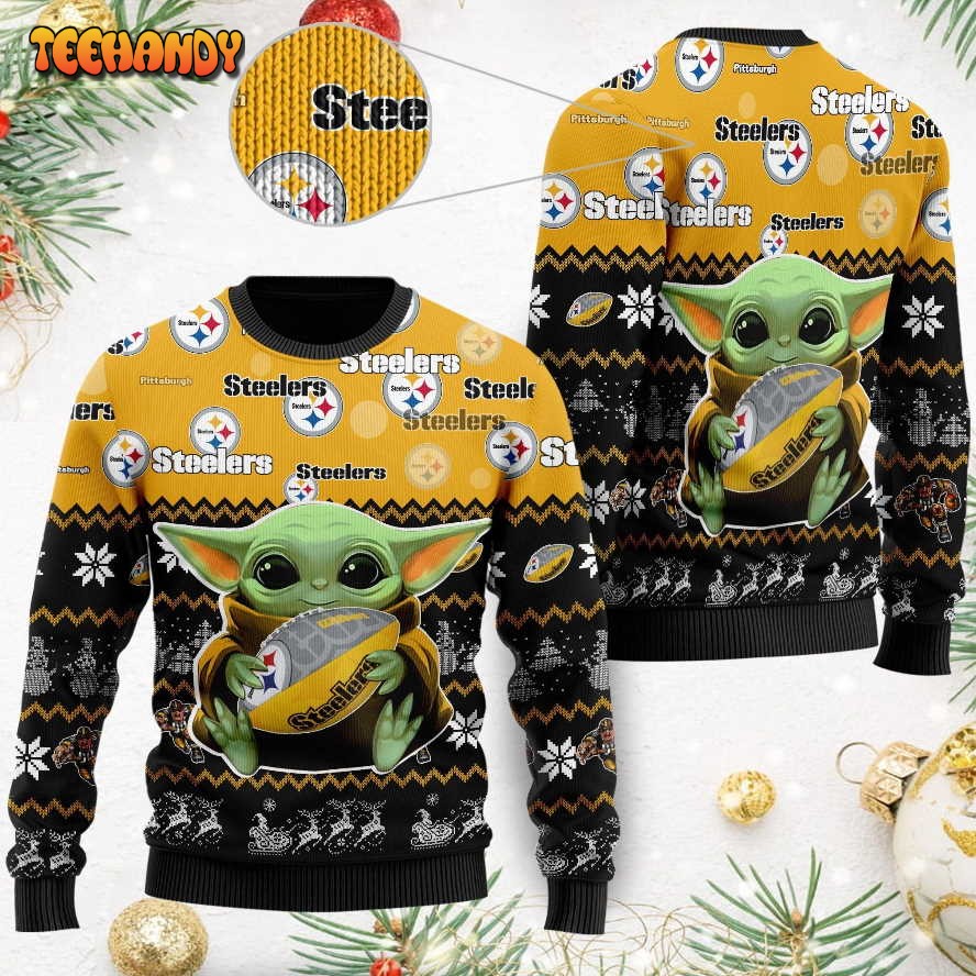 Pittsburgh Steelers Baby Yoda Ugly Christmas Sweater, Ugly Sweater