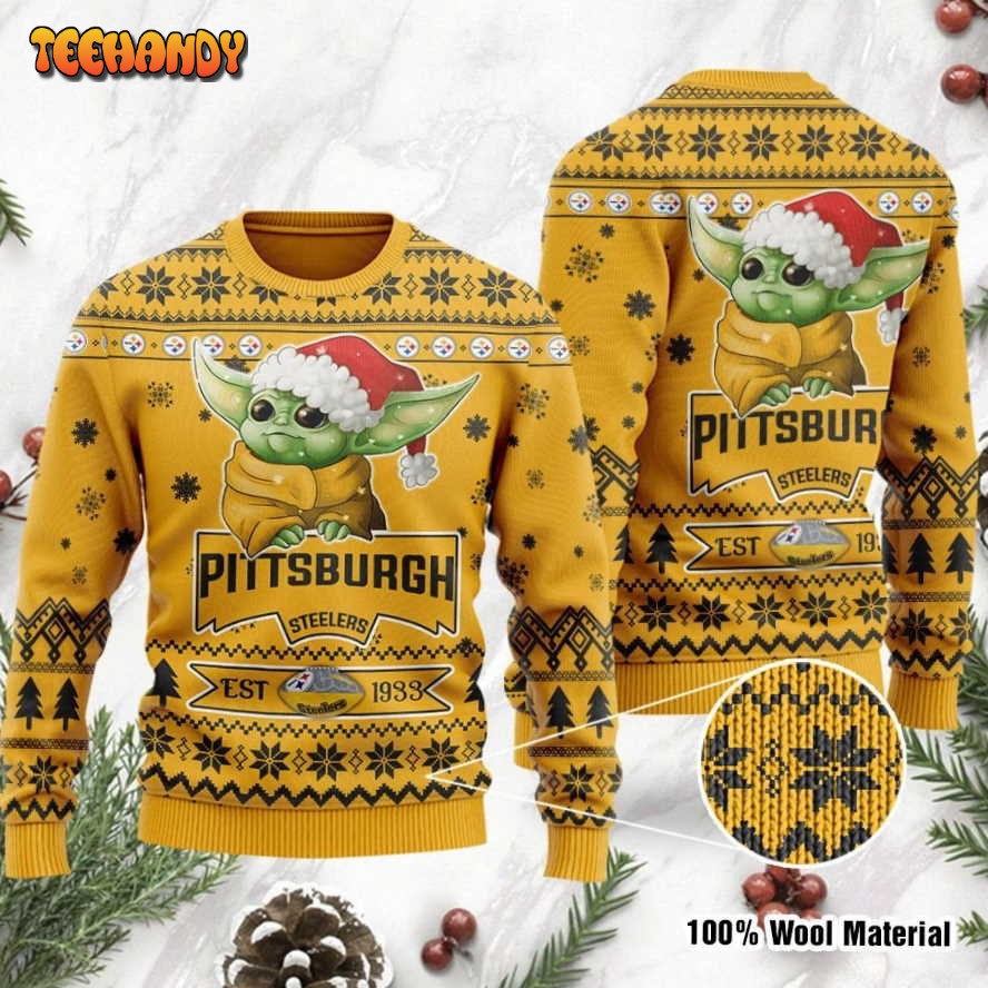 Pittsburgh Steelers Cute Baby Yoda Grogu Holiday Party Christmas Sweater