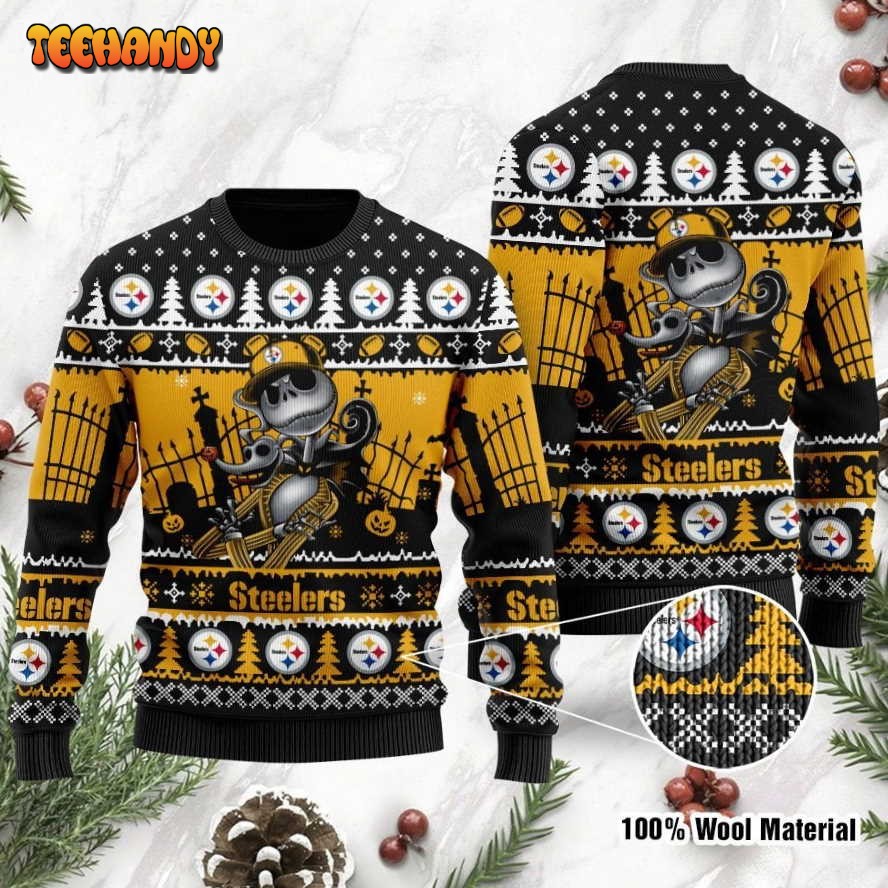 Pittsburgh Steelers Jack Skellington Face Pattern Ugly Christmas Sweater -  Freedomdesign