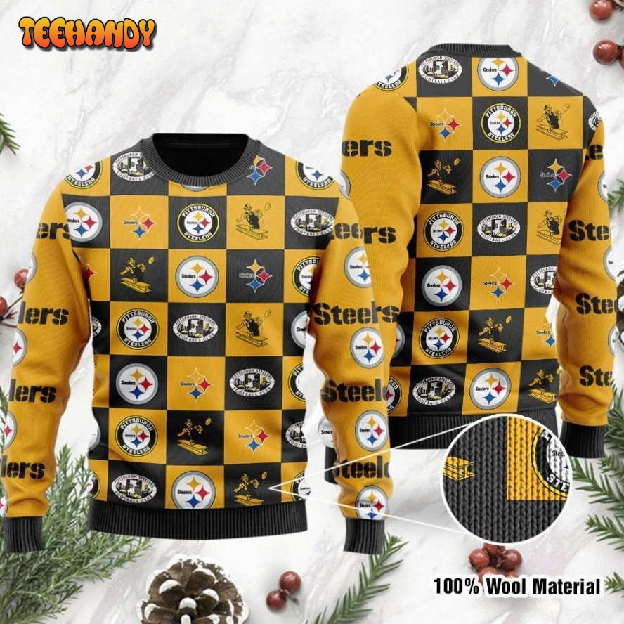 Pittsburgh Steelers Logo Checkered Flannel Design Ugly Christmas Sweater