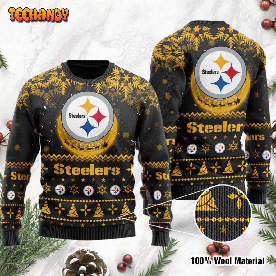 Pittsburgh Steelers Santa Claus In The Moon Ugly Christmas Sweater