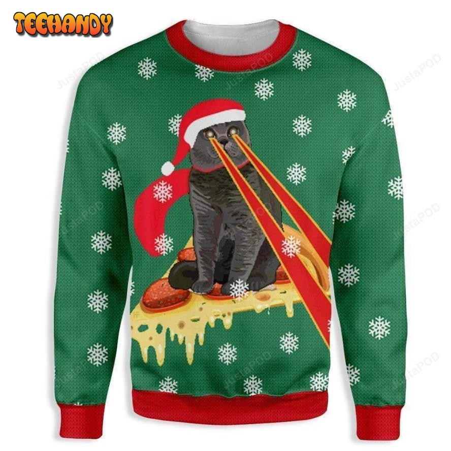 Pizza Cat With Laser Eyes Ugly Christmas Sweater, All Over Print Sweatshirt