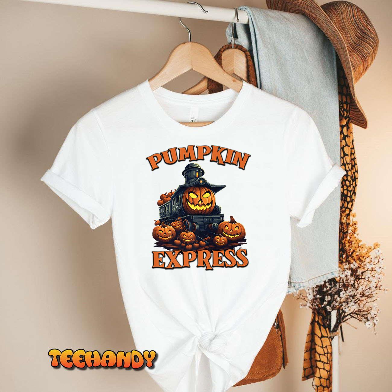 Pumpkin Express Train Scary Halloween Train Fall Train Premium T-Shirt