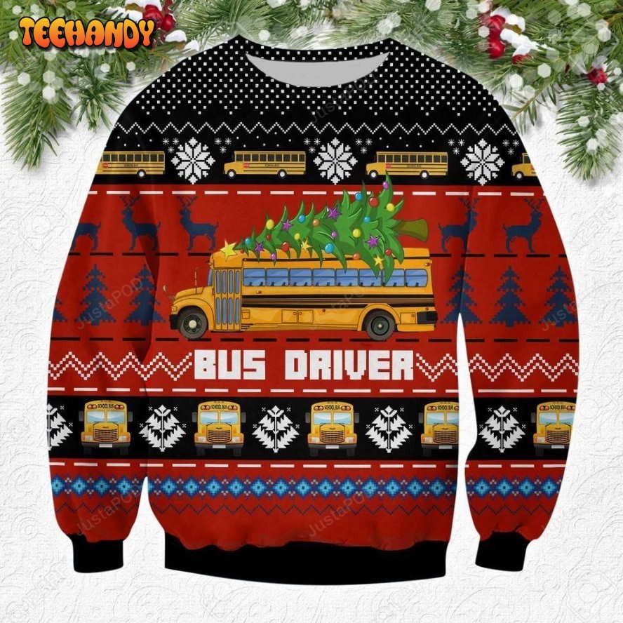 Red Bus Driver Ugly Christmas Sweater, All Over Print Sweatshirt, Ugly Sweater