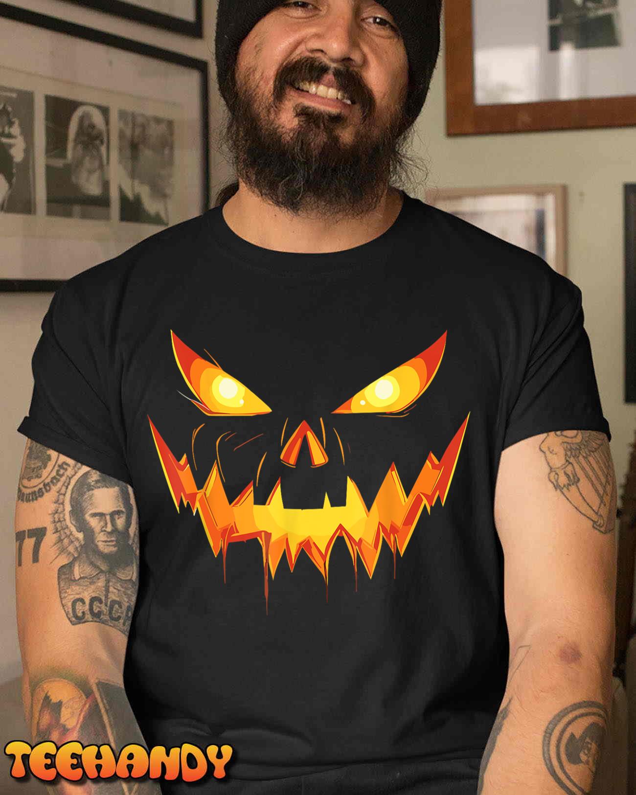 Scary Spooky Jack O Lantern Face Pumpkin Men Boys Halloween T-Shirt