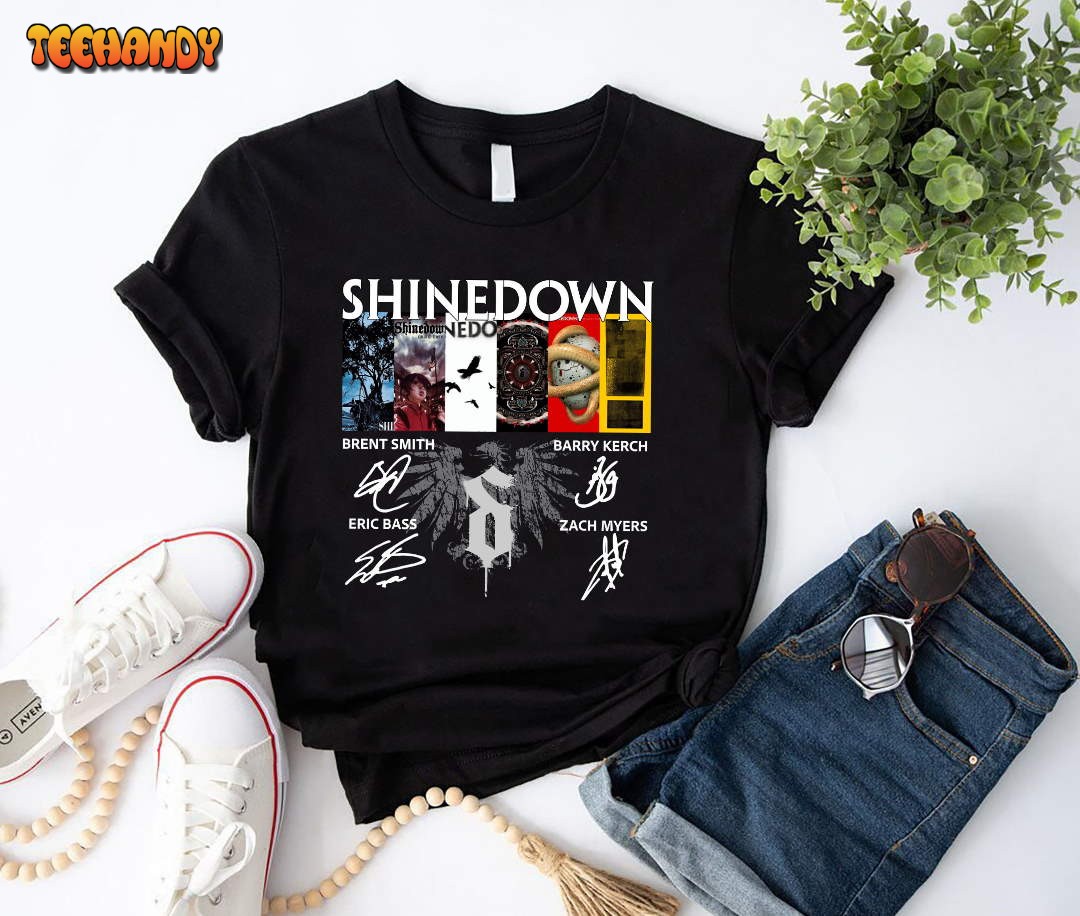 Shinedown Band Signatures Graphic T-shirt, Shinedown Rock Band Tour Shirt