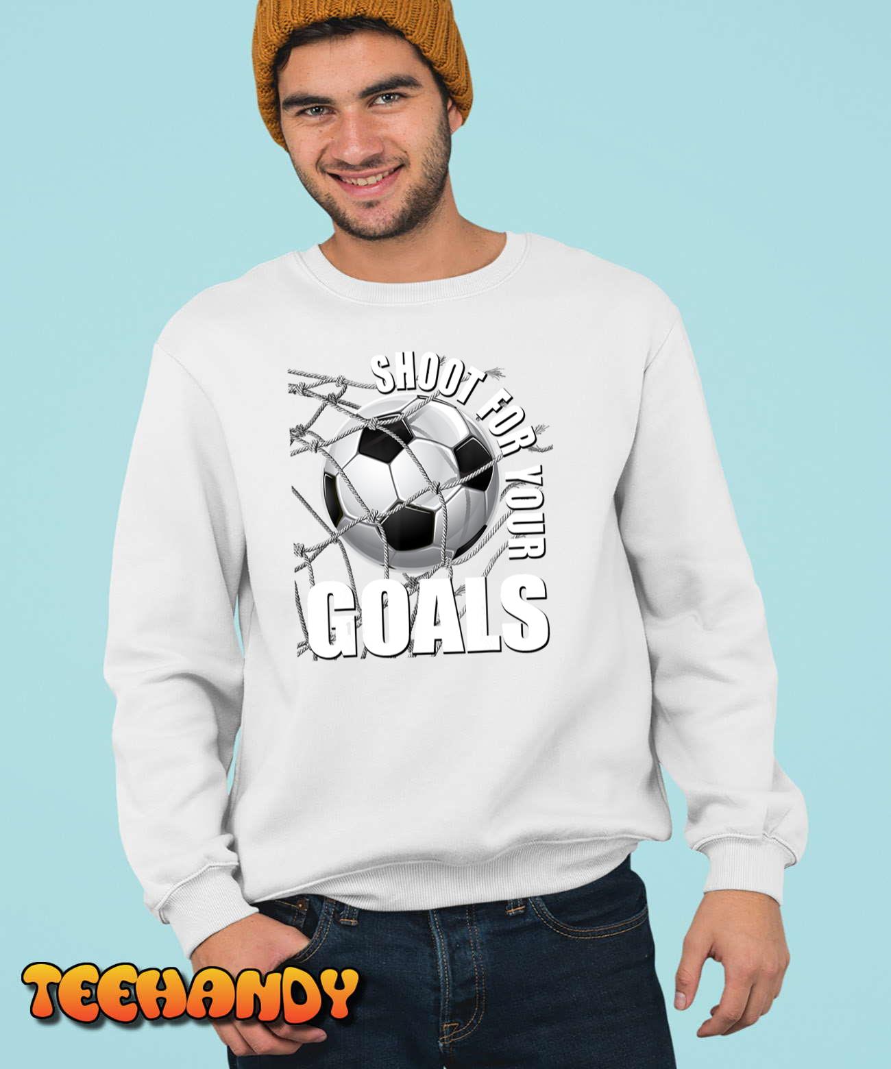 Shoot for Your Goals Girls Motivational Teacher Kids Soccer T-Shirt