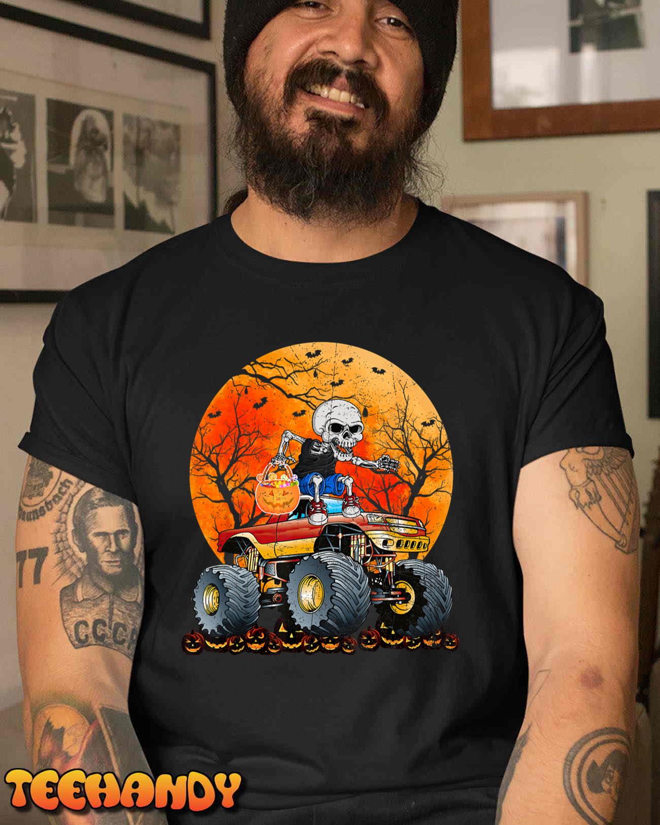 Skeleton Monster Truck Moon Candy Toddler Boys Halloween T-Shirt