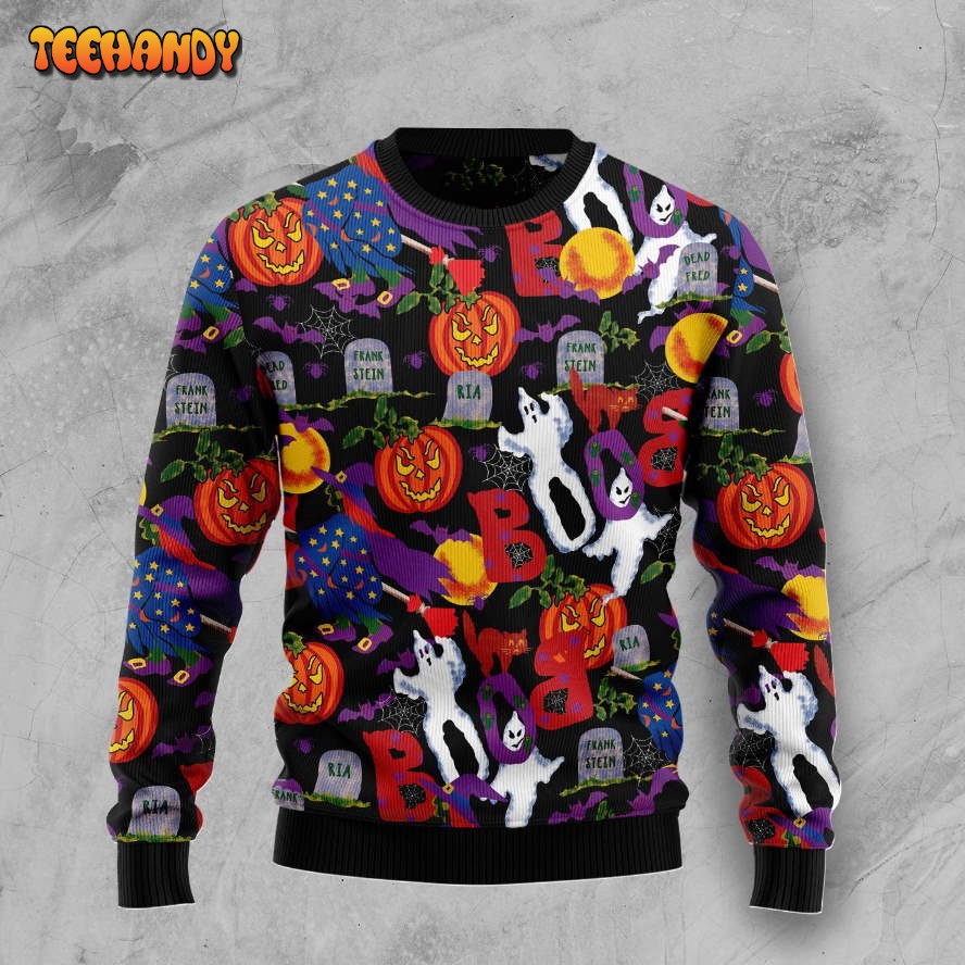 Spooky Boo Halloween Ugly Christmas Sweater, All Over Print Sweatshirt