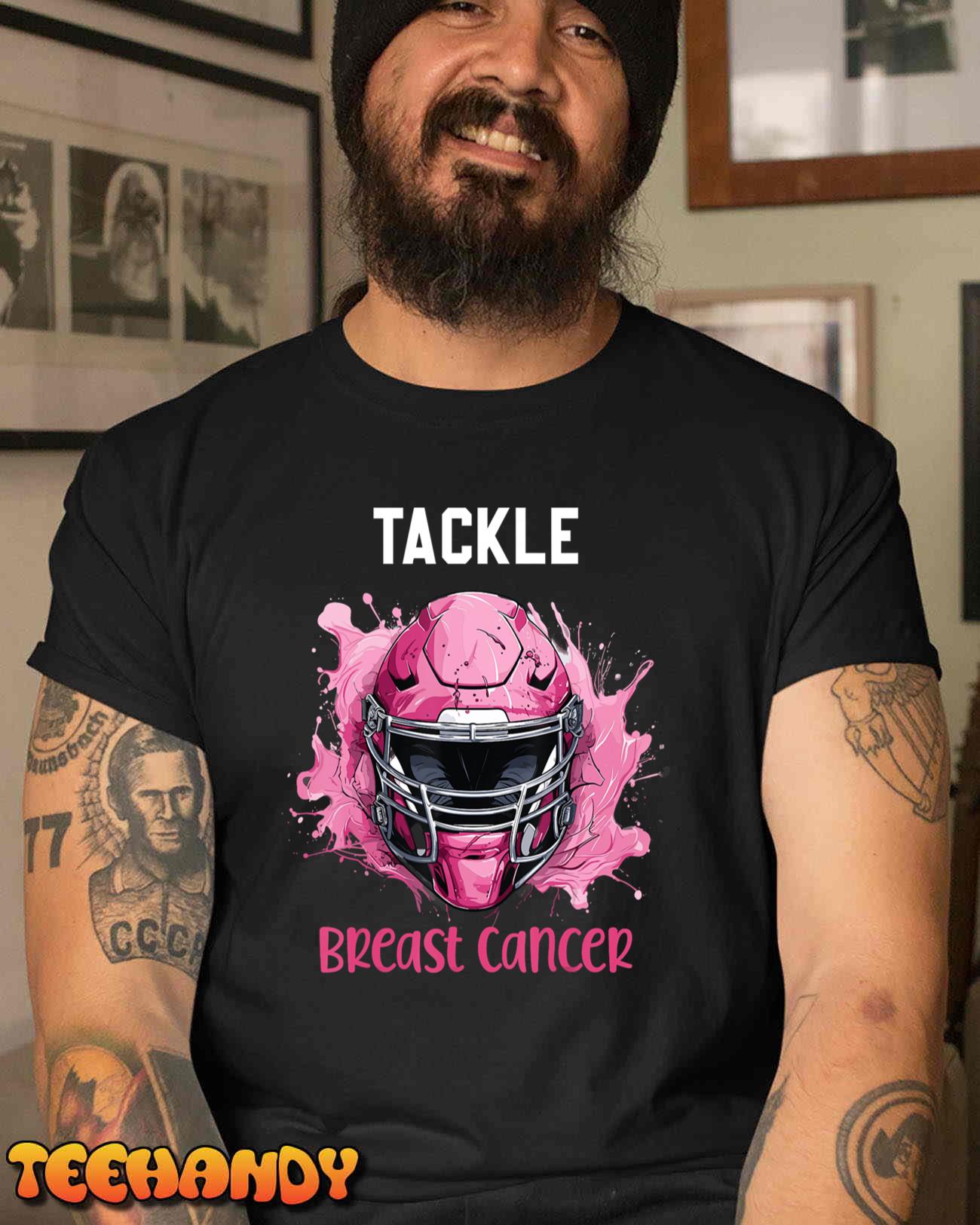 Tackle Breast Cancer Awareness Pink Ribbon Football Boy Kids T-Shirt