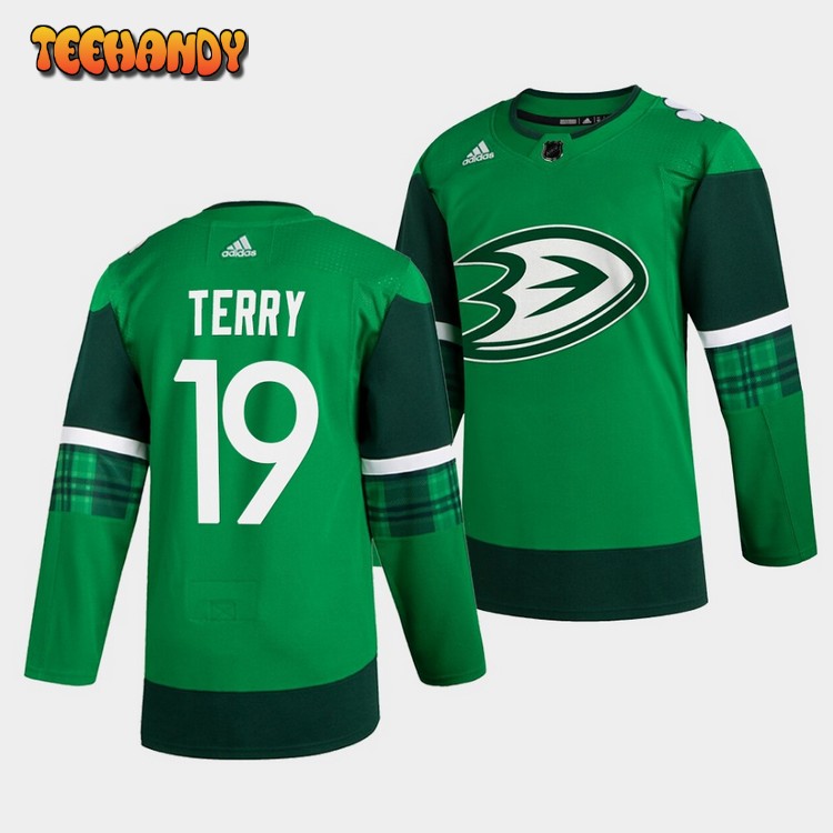 Anaheim Ducks Troy Terry St. Patricks Day Green Jersey