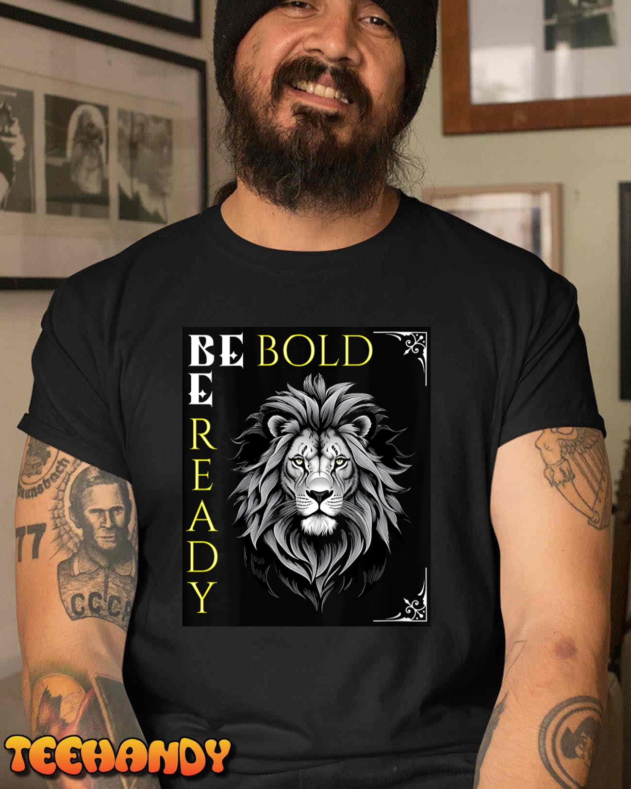 BE BOLD BE READY LION LINE ART FINE DETAIL DESIGN V-Neck T-Shirt