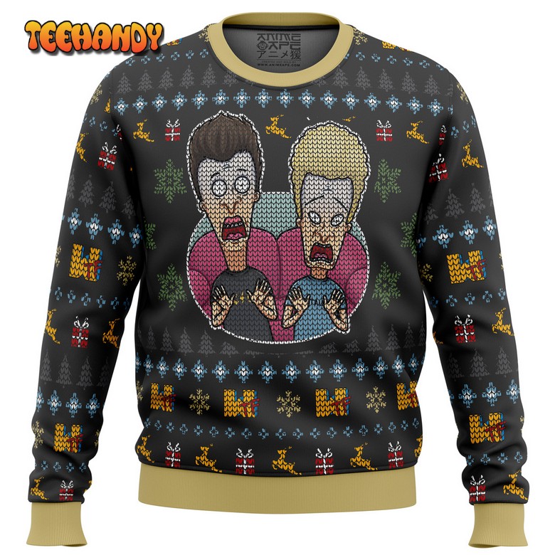Beavis and Butthead Surprise Reaction Ugly Christmas Sweater