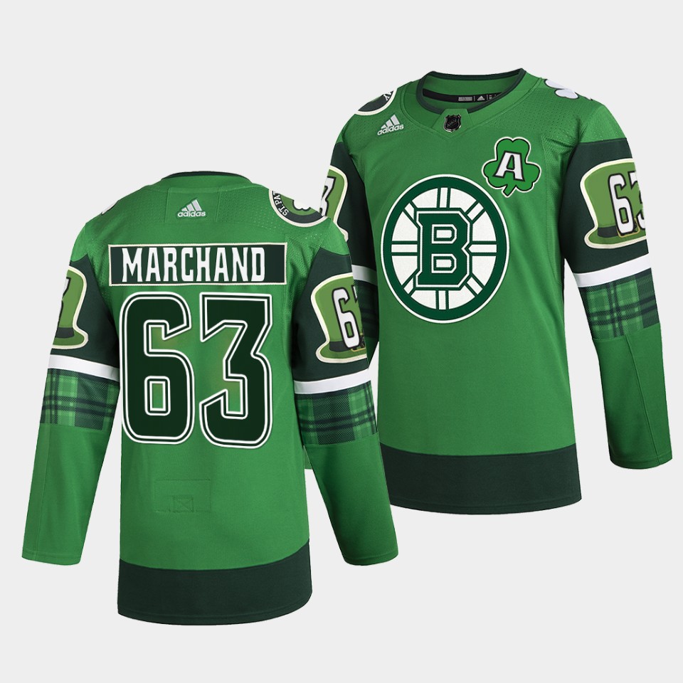 Boston Bruins Brad Marchand 2022 St Patricks Day Green Warm-Up Jersey