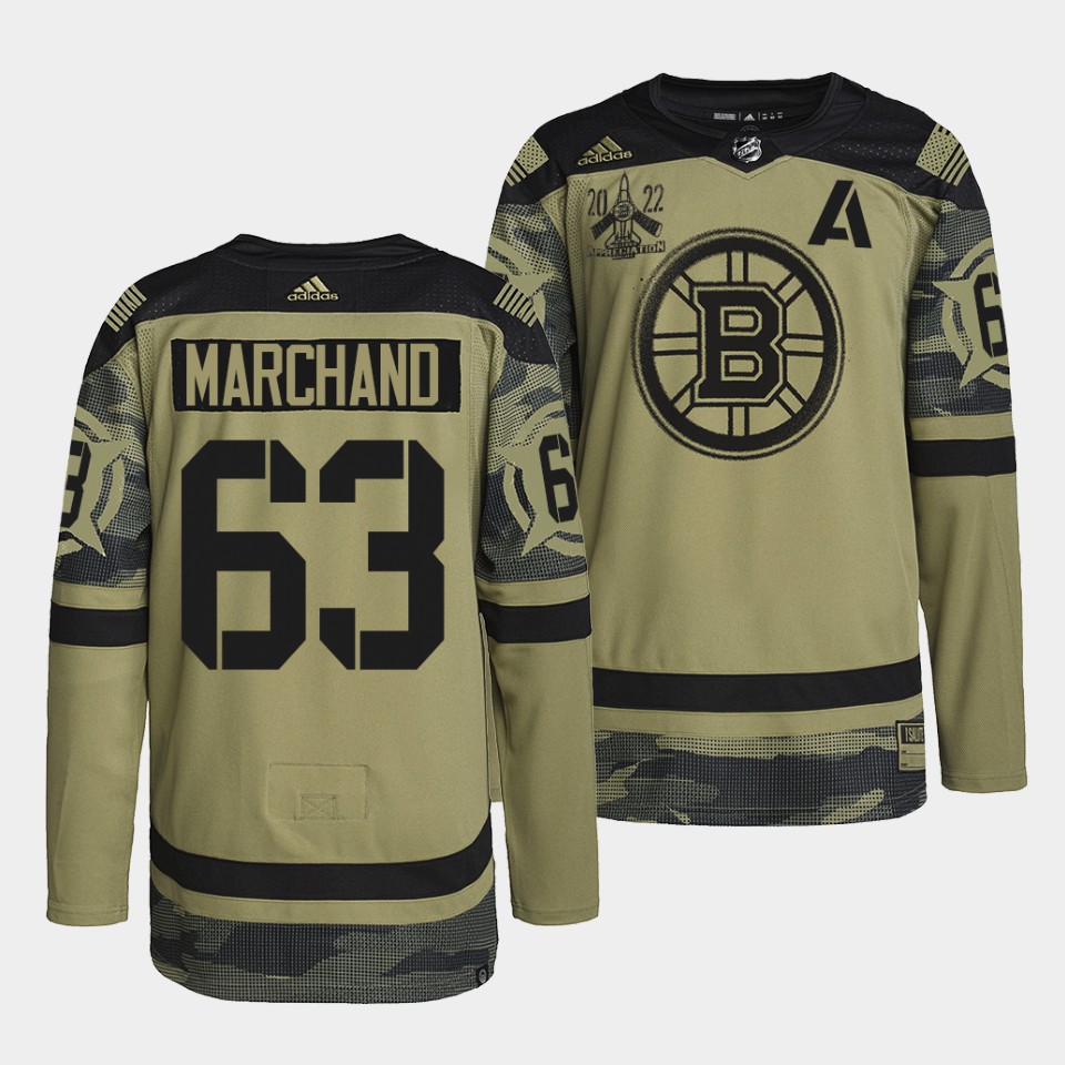 Boston Bruins Brad Marchand Primegreen Camo 2022 Military ersey