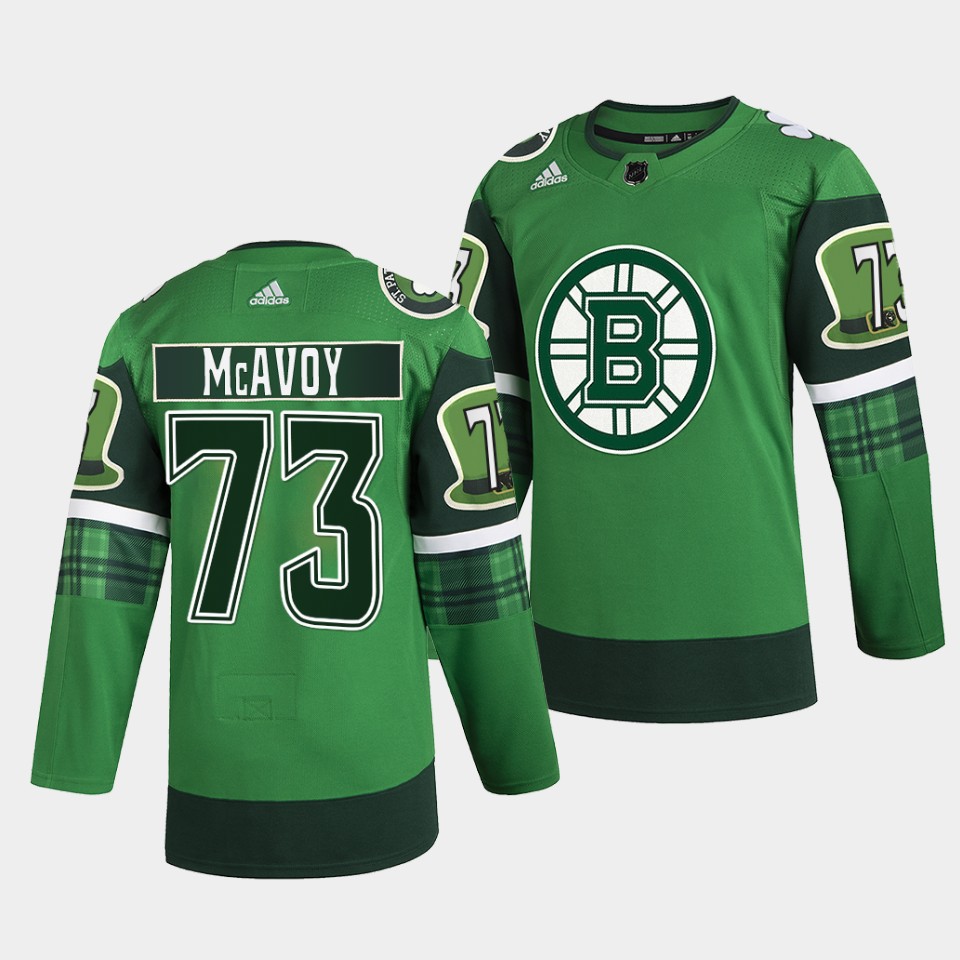 Boston Bruins Charlie McAvoy 2022 St Patricks Day Green Warm-Up Jersey