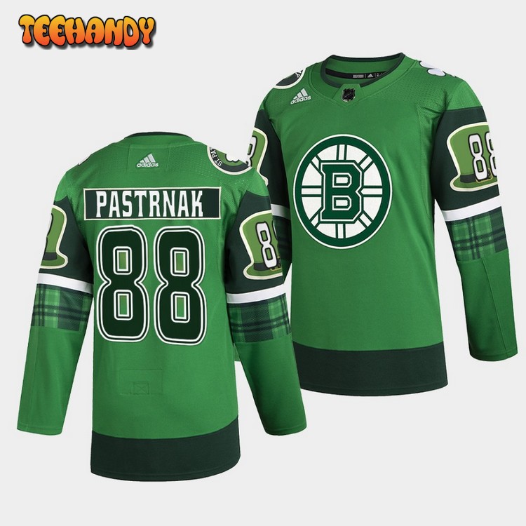 Boston Bruins David Pastrnak 2022 St Patricks Day Green Warm-Up Jersey