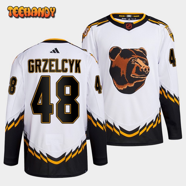 Boston Bruins Matt Grzelcyk 2022 Reverse Retro 2.0 White Primegreen Jersey