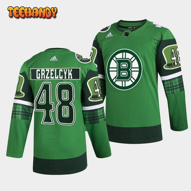 Boston Bruins Matt Grzelcyk 2022 St Patricks Day Green Warm-Up Jersey