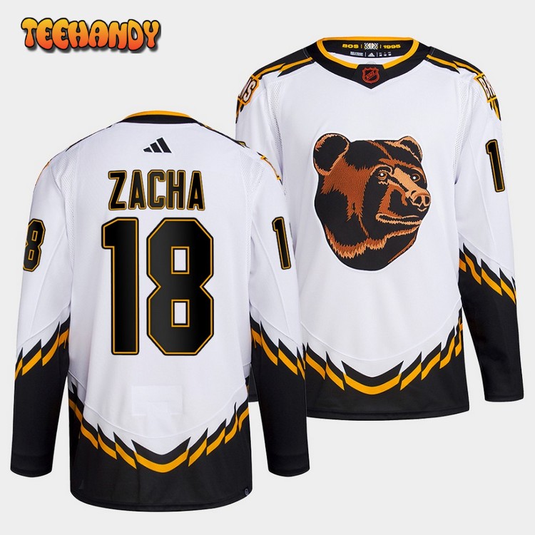 Boston Bruins Pavel Zacha 2022 Reverse Retro 2.0 White Primegreen Jersey