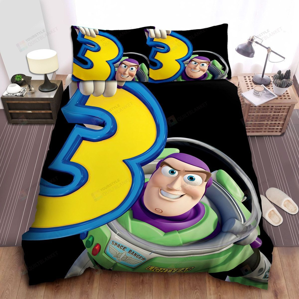 Buzz Lightyear In Toy Story 3 Poster On Black Comforter Bedding Sets