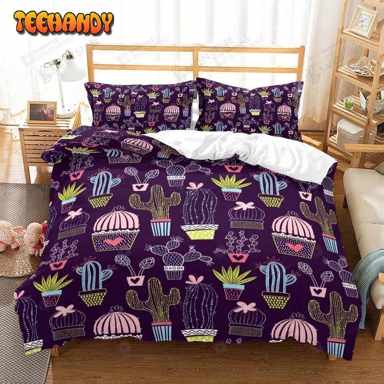 Cactus Series Purple Bed Sheets Duvet Cover Bedding Set