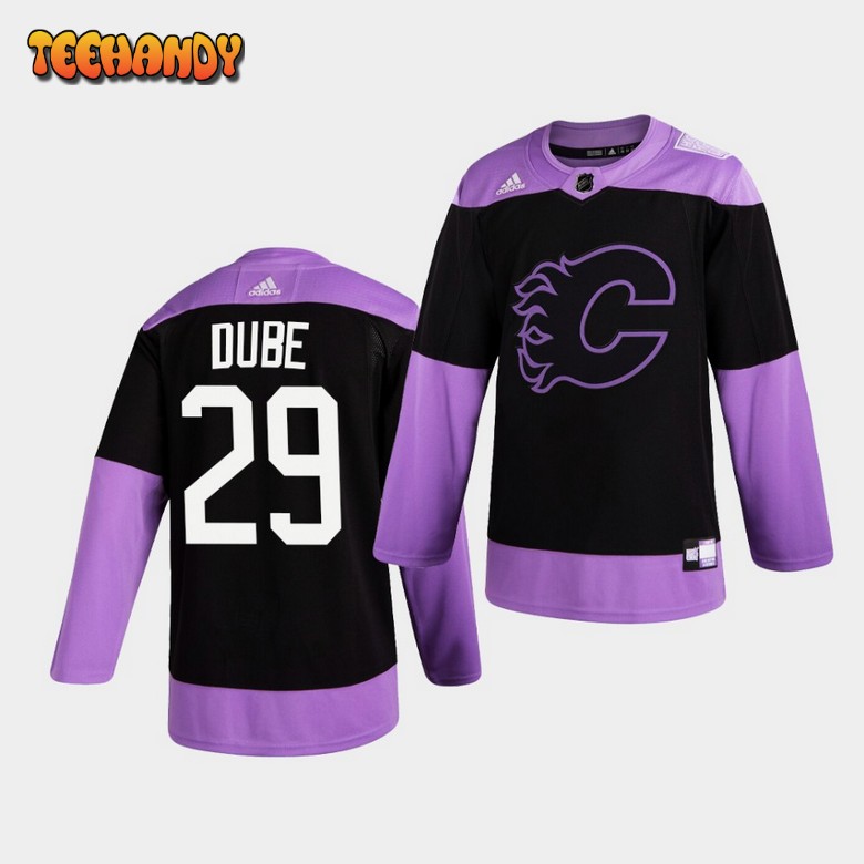 Calgary Flames Dillon Dube HockeyFightsCancer Purple Jersey