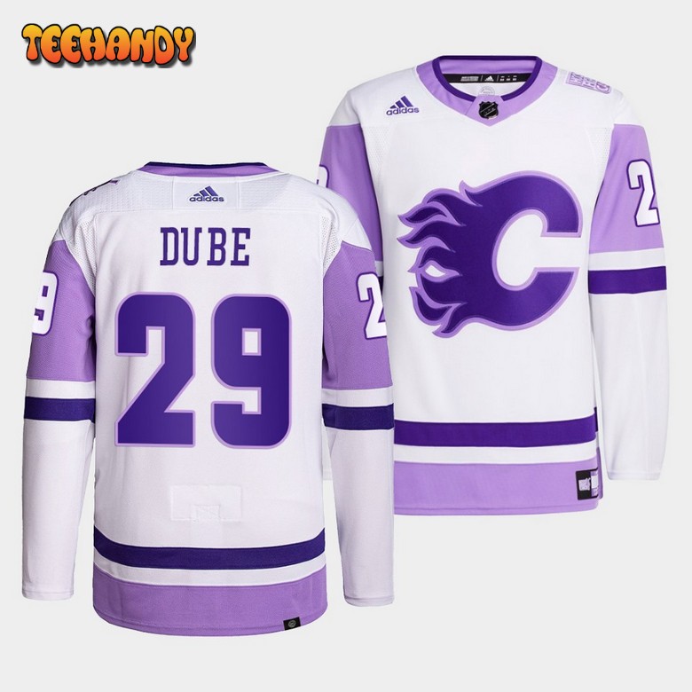 Calgary Flames Dillon Dube HockeyFightsCancer White Jersey