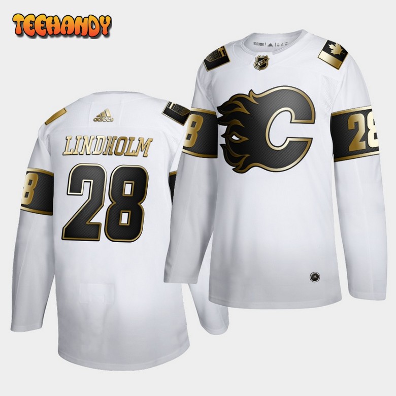 Calgary Flames Elias Lindholm Golden Edition White Limited Jersey