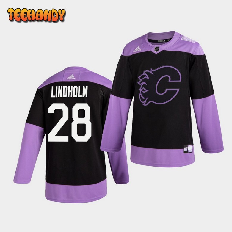 Calgary Flames Elias Lindholm Hockey Fights Cancer Practice Jersey