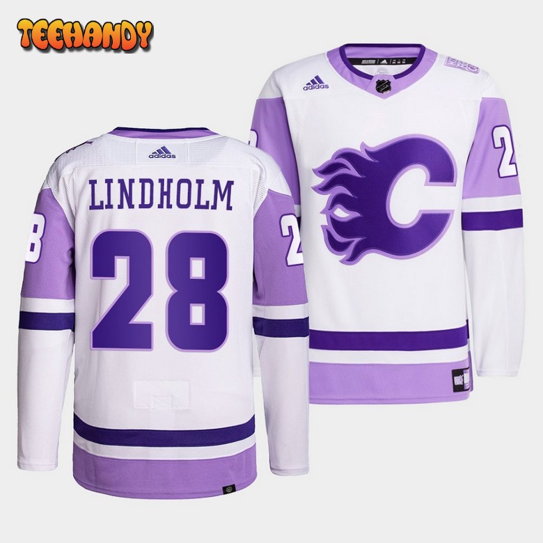 Calgary Flames Elias Lindholm HockeyFightsCancer White Jersey