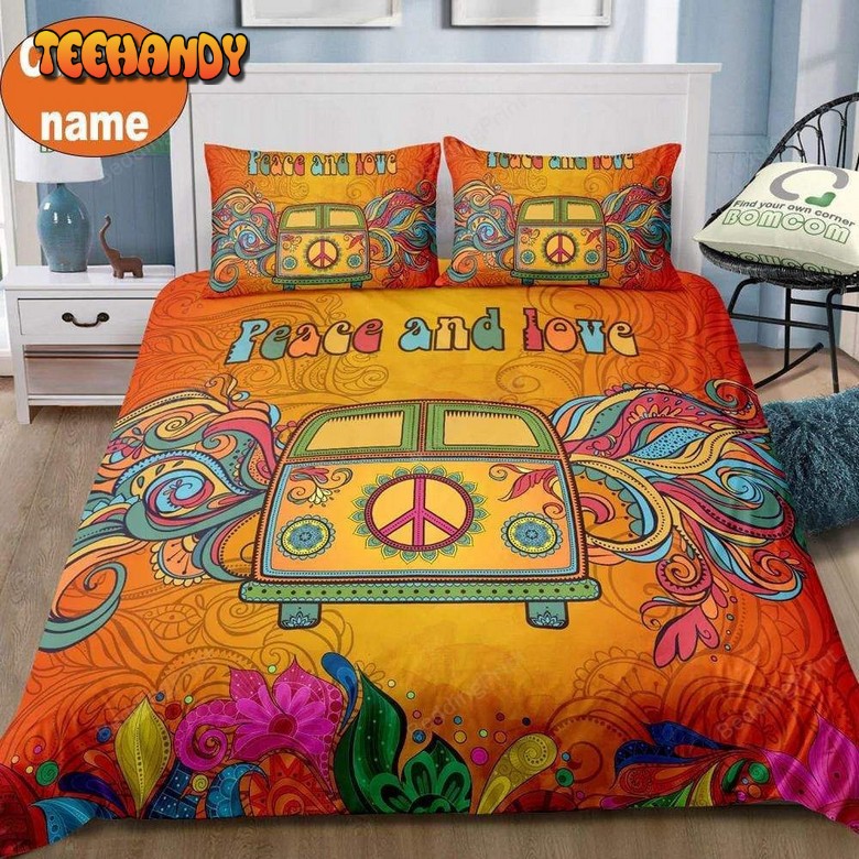 Camper Hippie Orange Personalized Custom Name Bedding Set