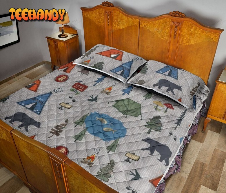 Camping Cartoon In The Forest Quilt Bedding Set