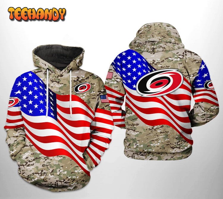 Carolina Hurricanes NHL US FLag Camo Veteran 3D Printed Hoodie