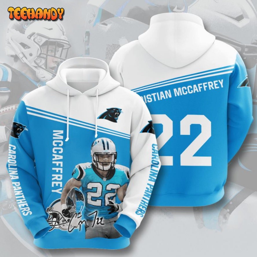 Carolina Panthers Christian McCaffrey NFL White Blue Light 3D Hoodie