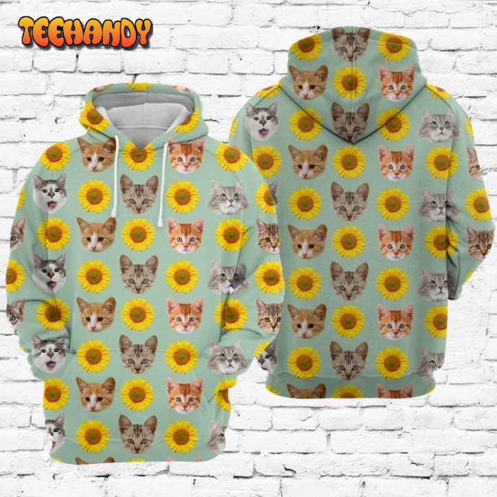 Cat And Sunflower 3D Printed HoodieZipper Hoodie