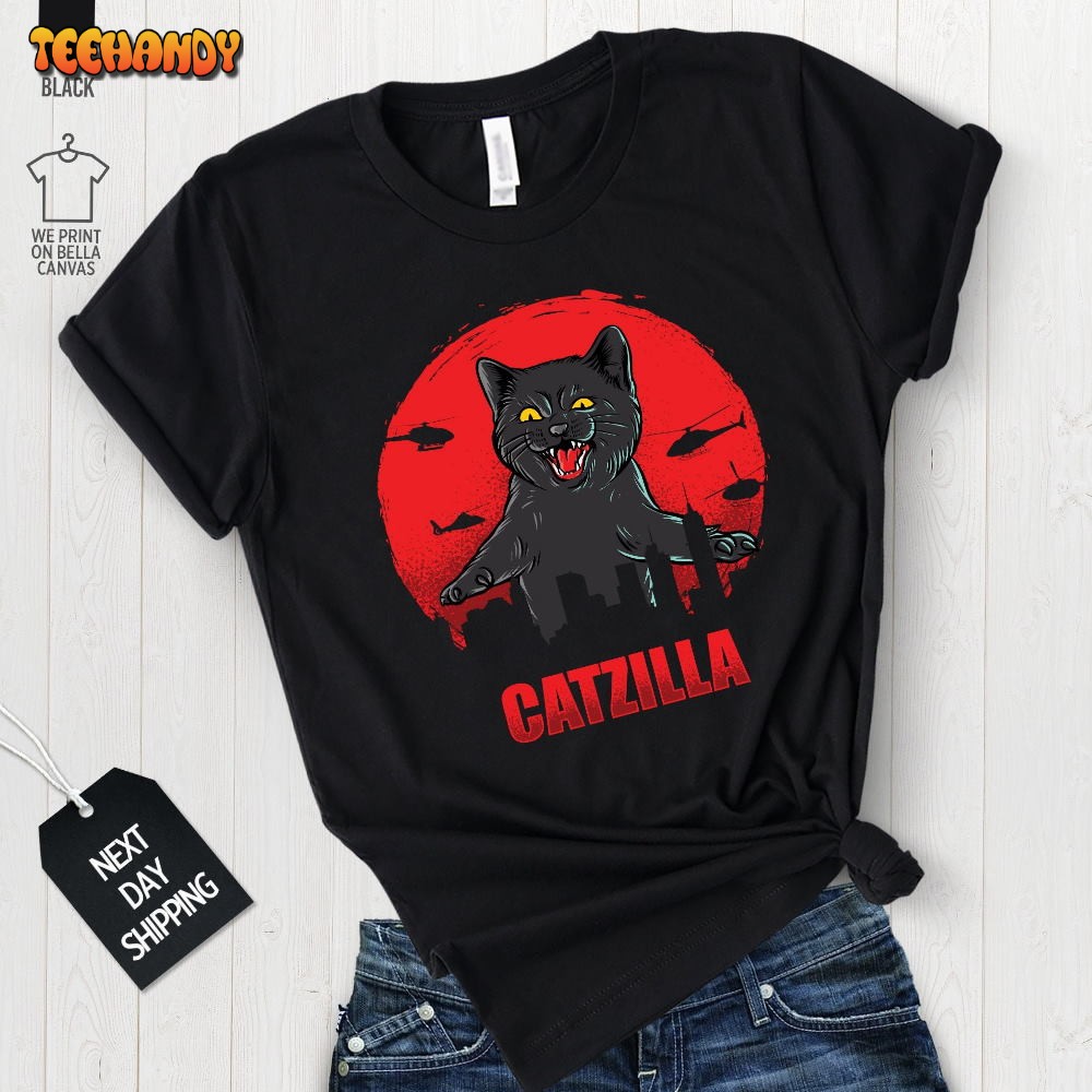 Cat Lover Shirt, Catzilla Black Cat T Shirt, Cat Lover Shirt, Animal Lover Shirts