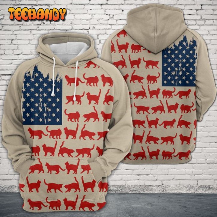 Cat Usa Flag 3D Printed HoodieZipper Hoodie