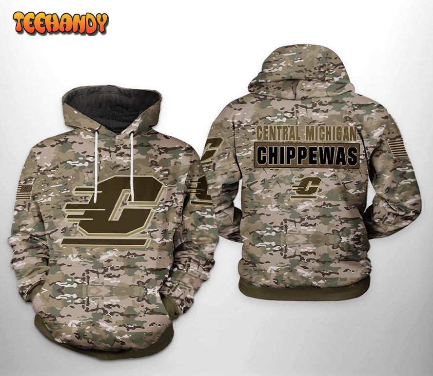 Central Michigan Chippewas NCAA Camo Veteran 3D Printed Hoodie