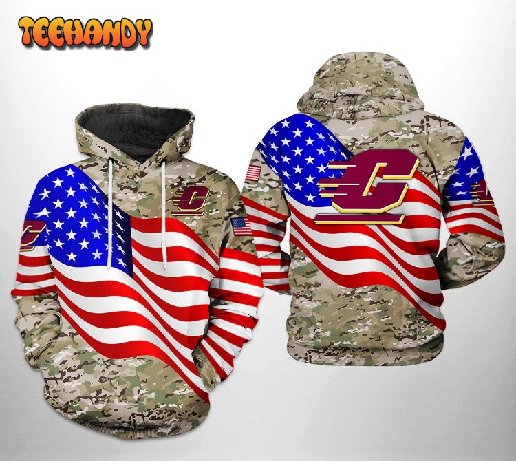 Central Michigan Chippewas NCAA US Flag Camo Veteran 3D Hoodie