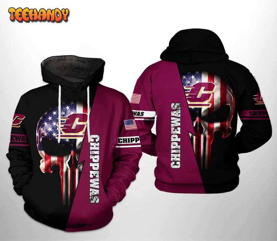 Central Michigan Chippewas NCAA US Flag Skull 3D Printed Hoodie