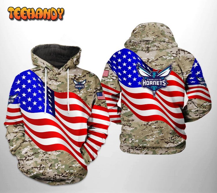 Charlotte Hornets NBA US Flag Camo Veteran Team 3D Printed Hoodie