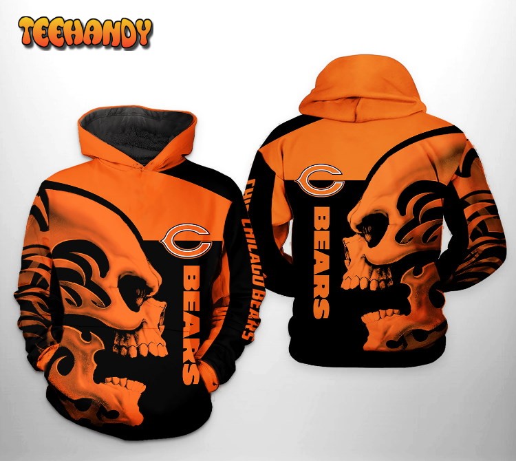 Chicago Bears NFL Skull Orange 3D Hoodie Zip Hoodie For Men And