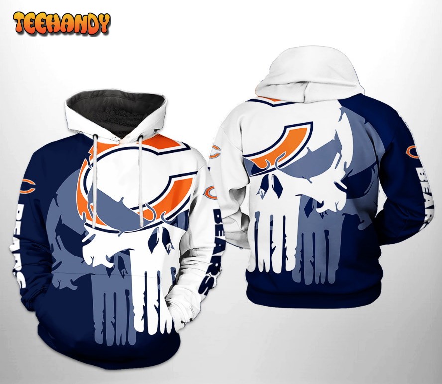 Chicago Bears NFL Football Skull Hoodies Full Over Print - Freedomdesign