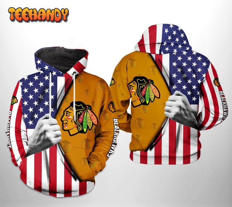 Chicago Blackhawks NHL US FLag 3D Printed HoodieZipper Hoodie