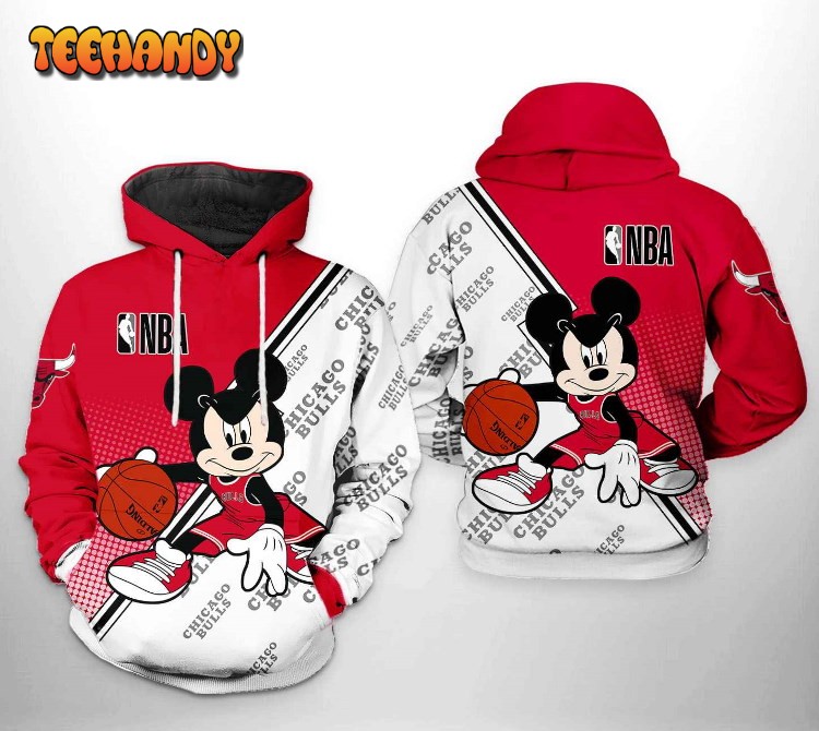 Chicago Bulls NBA Mickey 3D Printed HoodieZipper Hoodie