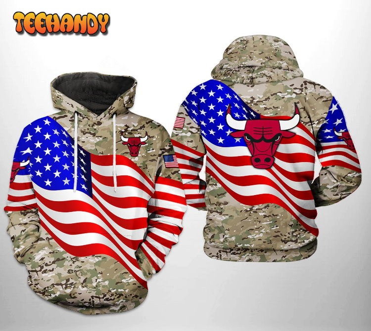 Chicago Bulls NBA US Flag Camo Veteran Team 3D Printed HoodieZipper Hoodie